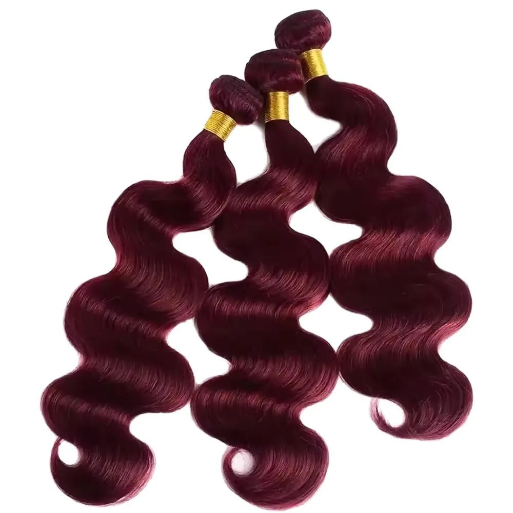Body Wave Human Hair Bundles With Closure 5x5 And Colored Burgundy Red 3/4 Bundles With Lace Closure 99J Brazilian Hair Bundles