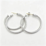 Silver tone large twisted wire hoop earrings with gold post for women, alloy classic jewelry