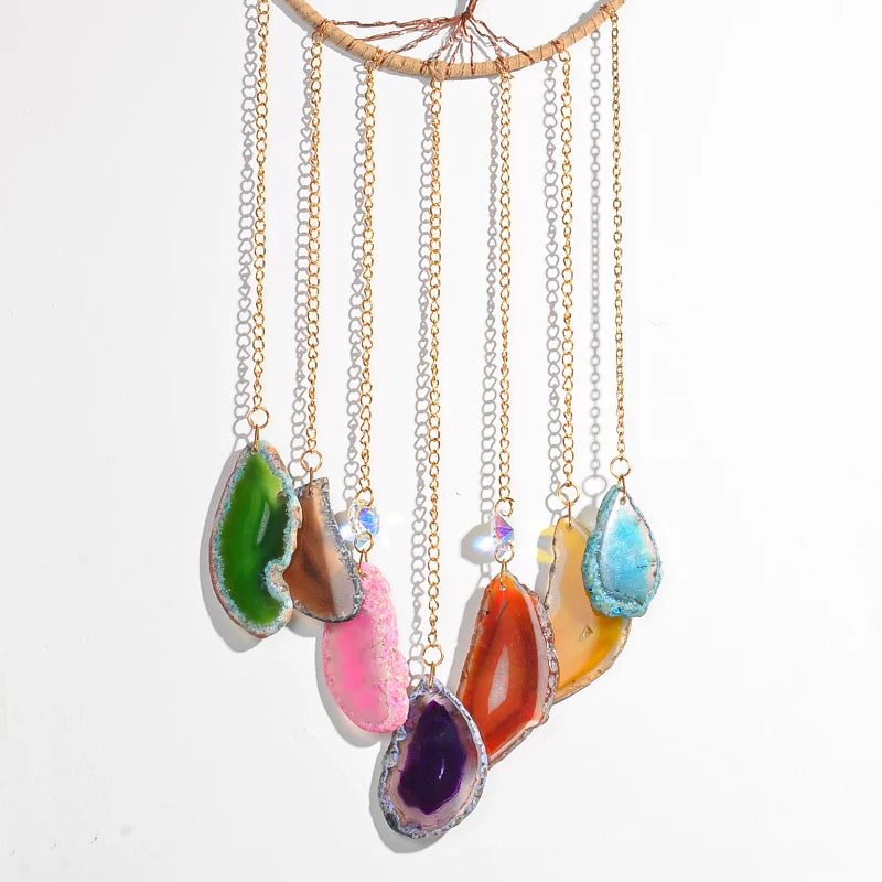 Tree of Life 7 Chakra Stone Dream Catcher Healing Crystal Gift, Room Decoration for Women Hanging Curtains Car