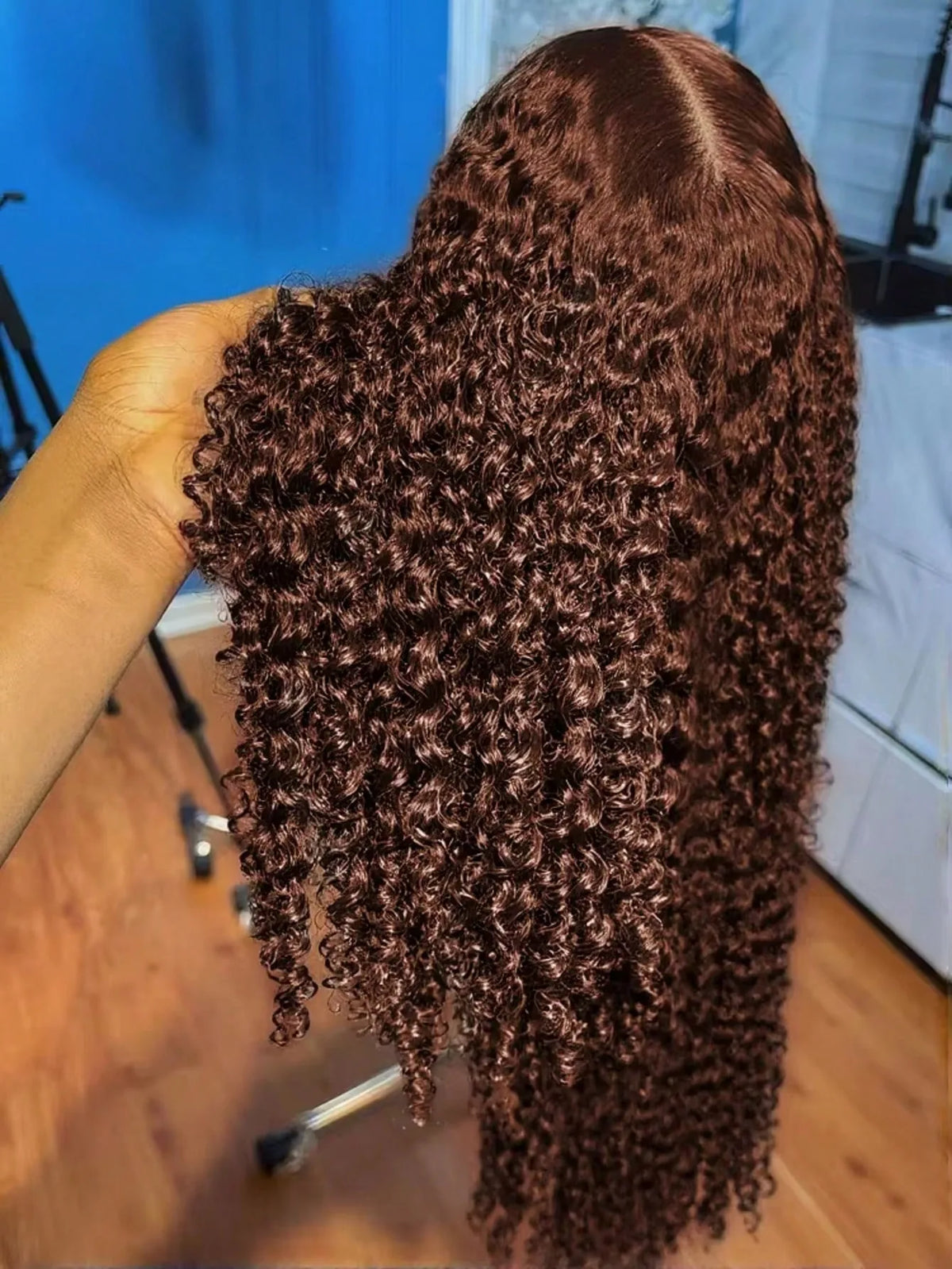 Chocolate Brown 250% Density Curly Lace Front Wig 13x6 HD Transparent Lace Front Human Hair Wig for Women with Baby Hair