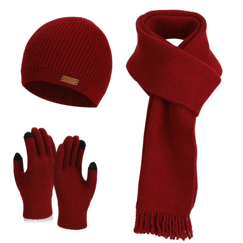 Women's warm woolen hat, scarf and gloves winter set in a coordinated design