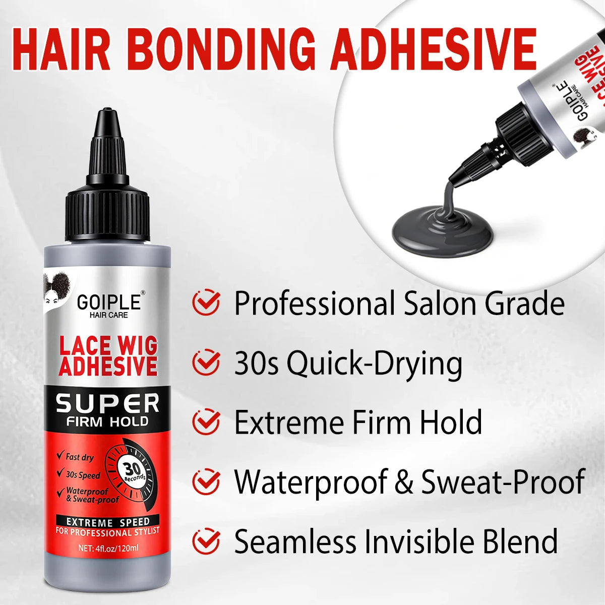 GOIPLE Lace Wig Adhesive, 30s Quick-Drying Super Firm Hold Glue, Twin Bottle Set with Two 120 ml Bottles for Lace Wigs, Closures and Toupees