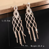 Long geometric rhinestone tassel drop earrings for women by HSF Marketplace