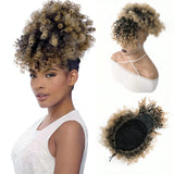 Afro puff drawstring ponytail with bangs, short kinky curly pineapple updo bun for Black women and girls