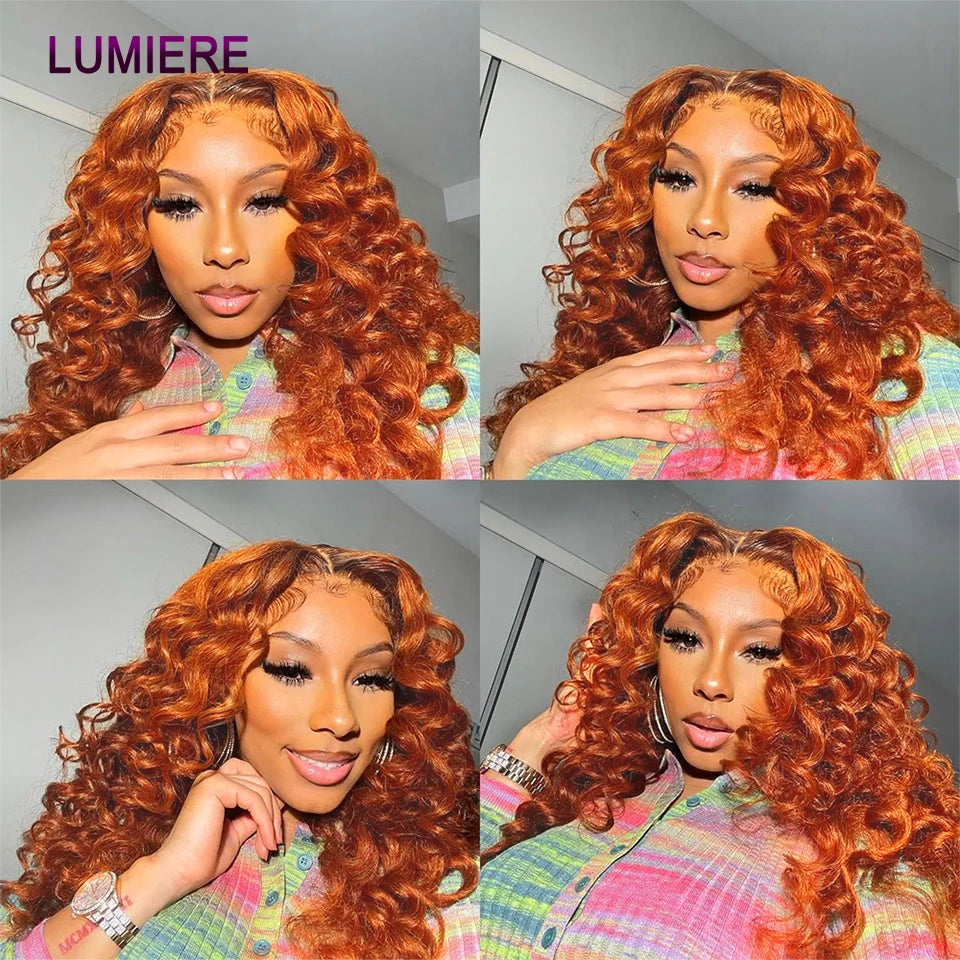 #350 Ginger Orange Omber Colored Loose Deep Wave Bundles With Lace Closure Frontal Preplucked  Human Hair Bundles With Frontal