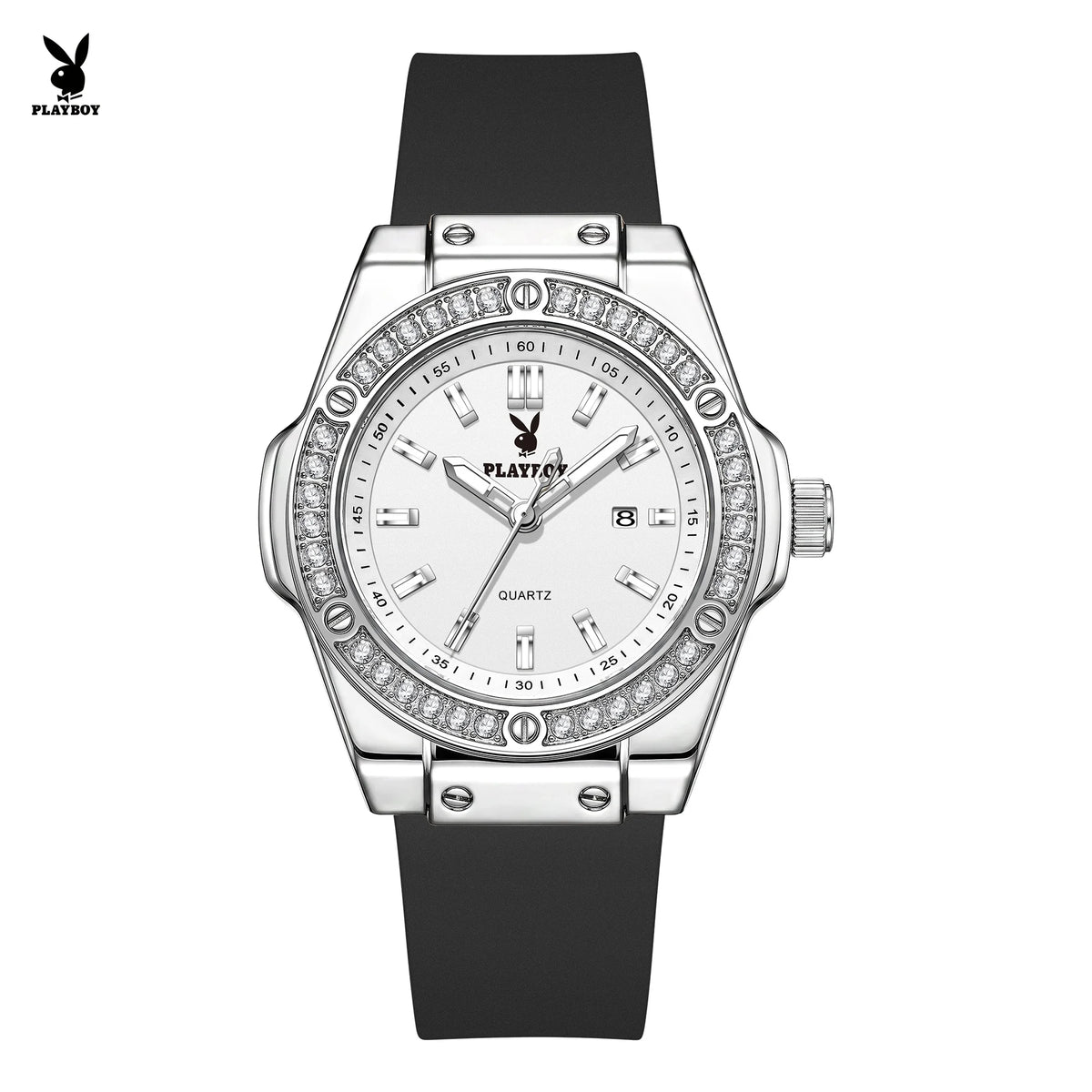 PLAYBOY Woman Elegant Date Quartz Wristwatch Waterproof Luminous Diamond Bezel Watches for Woman Luxury Original Brand Reloj