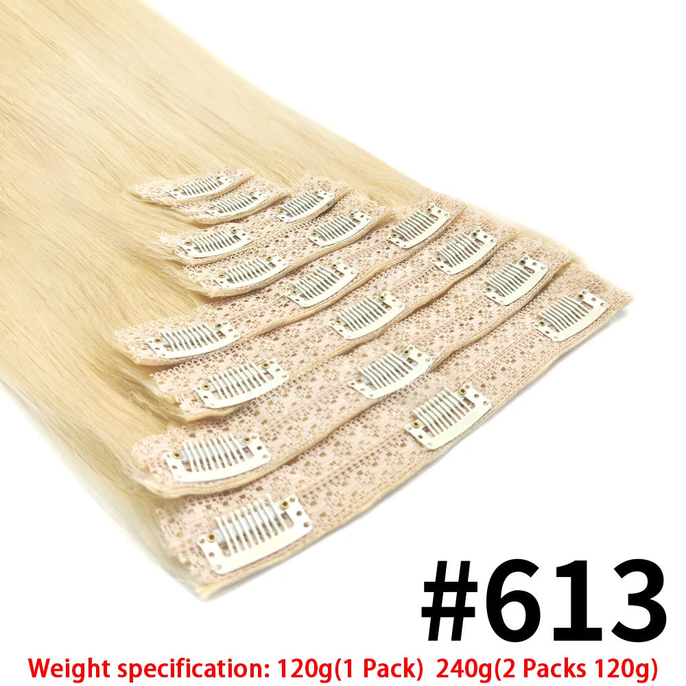 120G 8-piece straight clip-in Brazilian Remy virgin human hair extensions in natural black