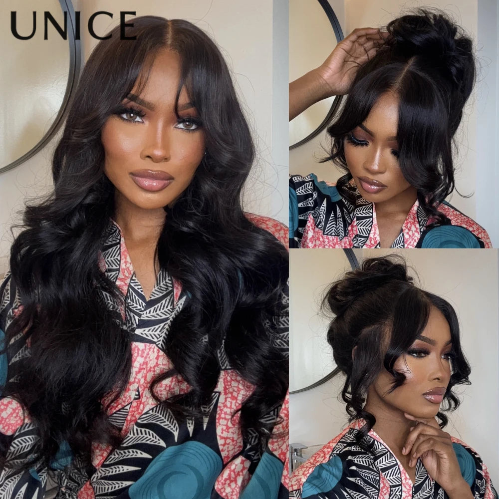 UNice 13x4 HD Real Scalp™ Loose Wave Wig With Face Framing Curtain Bangs Pull And Go Drawstring Glueless Wig