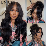 UNice 13x4 HD Real Scalp™ Loose Wave Wig With Face Framing Curtain Bangs Pull And Go Drawstring Glueless Wig