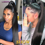 Bone straight wrap-around clip-in ponytail human hair extension, natural black virgin raw Indian hair, 8-24 inches