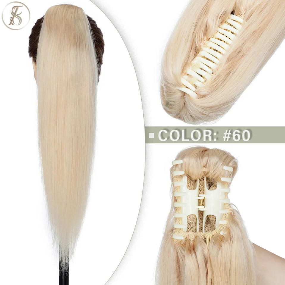 TESS Brazilian human hair claw clip-in ponytail extension, 14-22 inches, natural black to blonde shades
