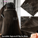 Chocolate brown straight invisible PU clip-in human hair extensions, 7-piece set, 100-120g machine Remy hair