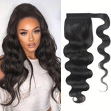 Kinky straight Brazilian human hair wrap-around ponytail extension in natural color for women