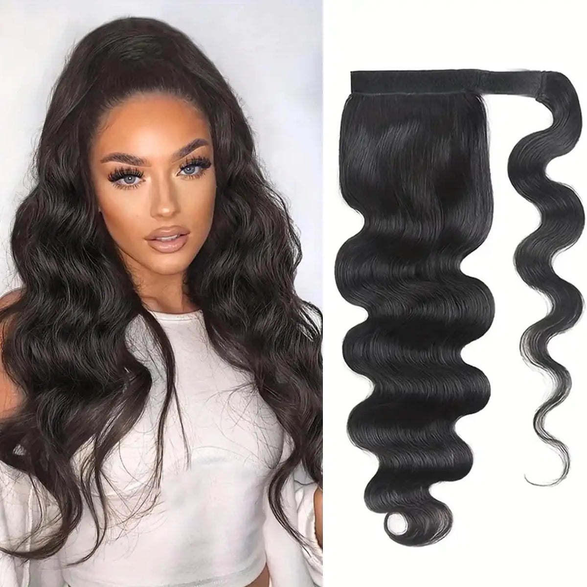 Kinky straight Brazilian human hair wrap-around ponytail extension in natural color for women