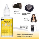 GOIPLE lace wig install and removal kit with melting spray, edge control wax brush, elastic band, hair caps, and adhesive remover.