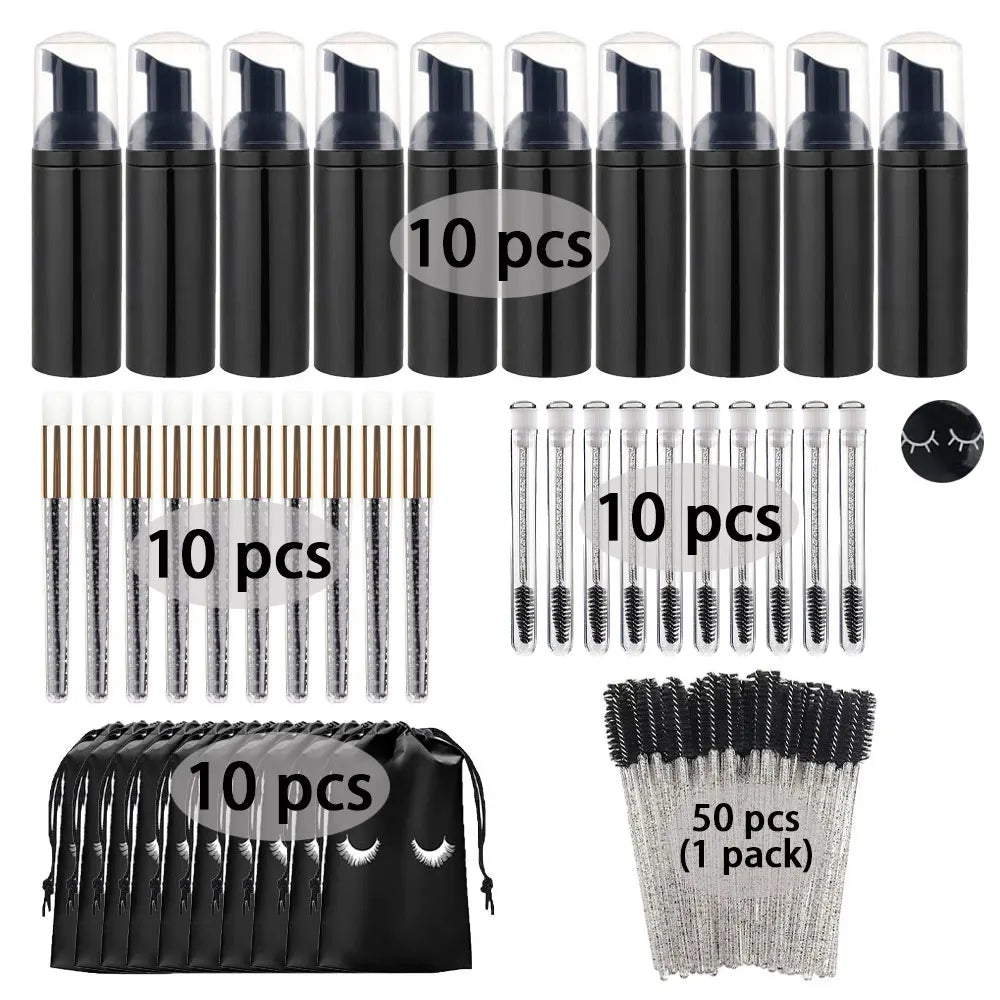 Eyelash Shampoo Cleaning Tools Include 60ML Empty Bottle Foam Dispenser Eyelash Brush Storage Bag Cleaning Nose Brush Eyelash