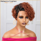Rebecca Ginger #350 short bob pixie cut wig, curly Peruvian human hair 13x6 lace front wig for women