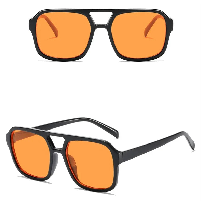 Square big frame sunglasses by HSF Marketplace, lightweight black and yellow UV-protection glasses for men and women.