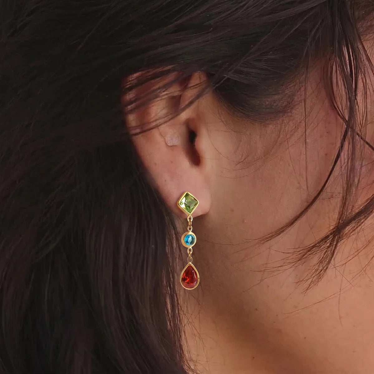 Multicolor geometric drop earrings with 18K gold plating by HSF Marketplace