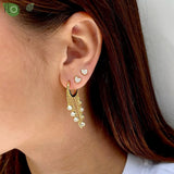 HSF 925 sterling silver hoop earrings with sparkling zircon crystal tassels, shown against a clean background