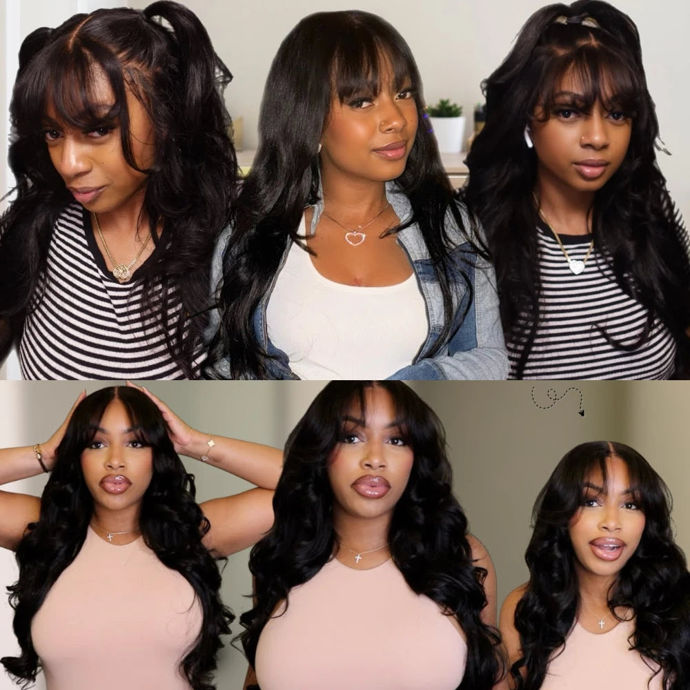 Loose wave lace frontal human hair wig with bangs by HSF Marketplace