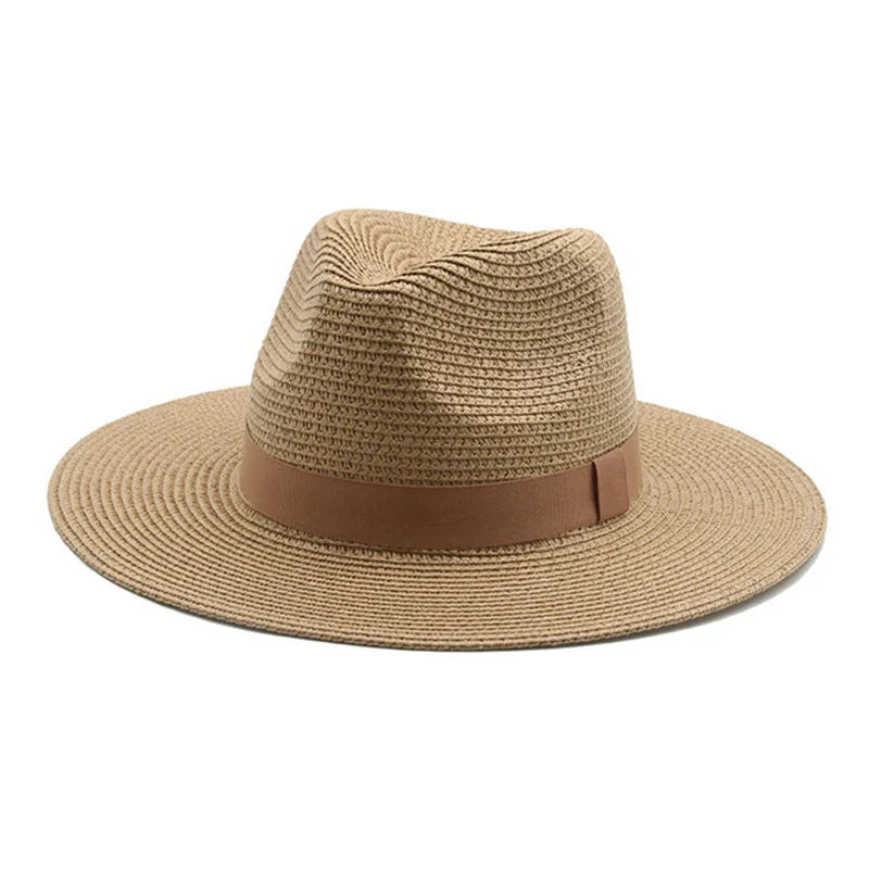 Women's black ribbon Panama straw hat for spring and summer sun protection by HSF Marketplace