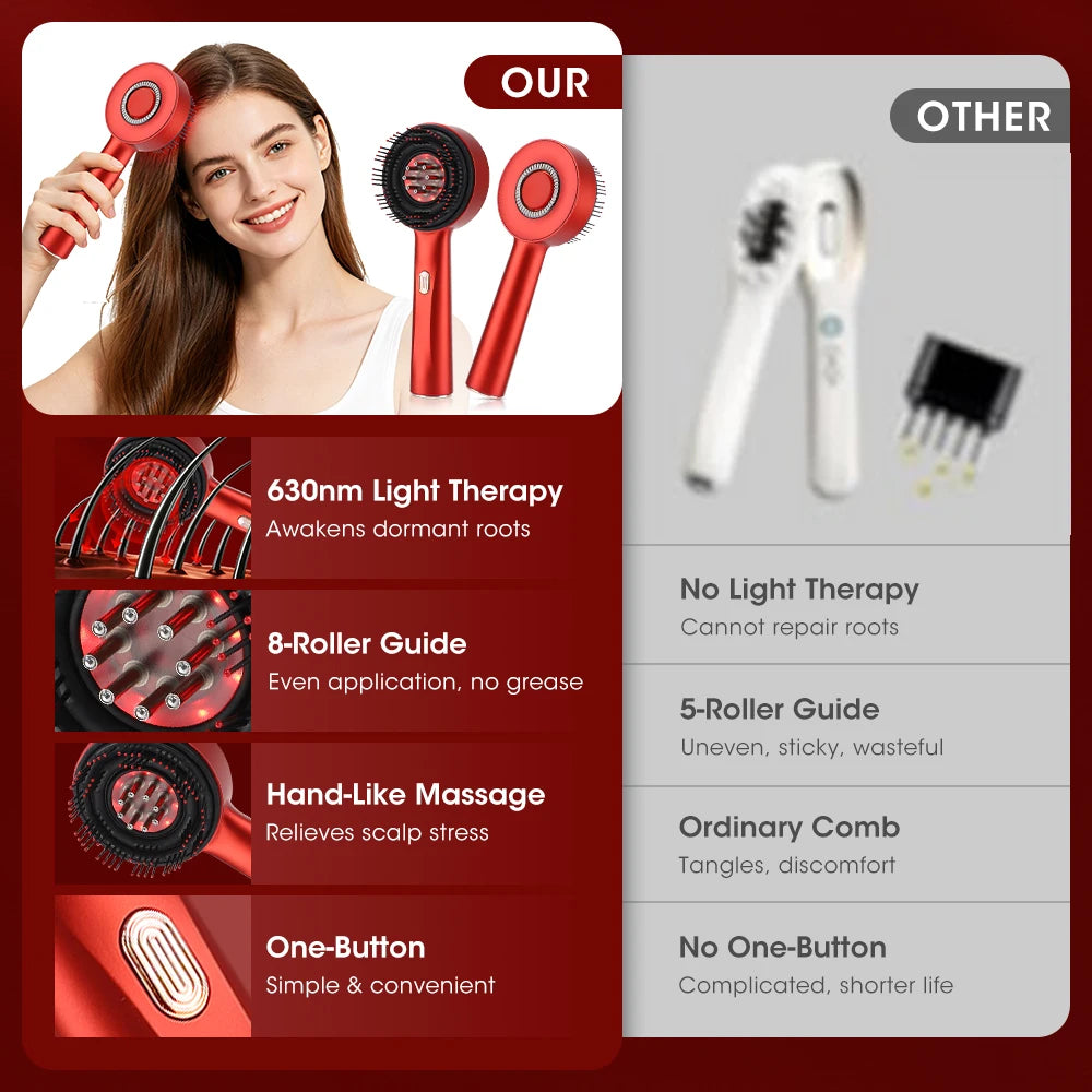 Upgrated Electric Head Massage Vibration Comb Red Light 3 Mode Hair Growth Care Massage Scalp Brush Anti Hair Loss Liquid Oil Applicator