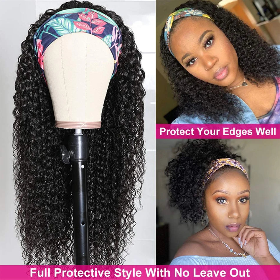Kinky curly human hair headband wig for women, 250% density, wear-and-go style by HSF Marketplace