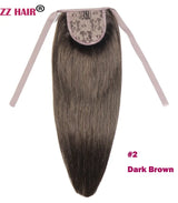 ZZHAIR Brazilian Remy human hair ribbon ponytail extension, natural straight, 16–20 inch, 60g clip-in horsetail