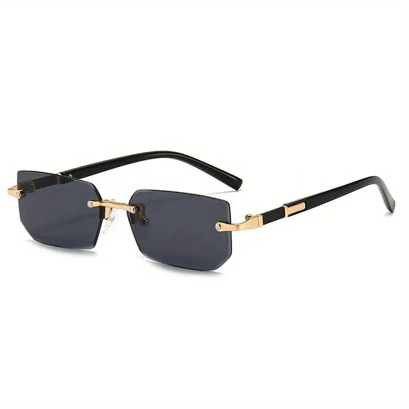 Rectangular rimless sunglasses by HSF Marketplace with small square design, suitable for women and men, ideal for summer travel.