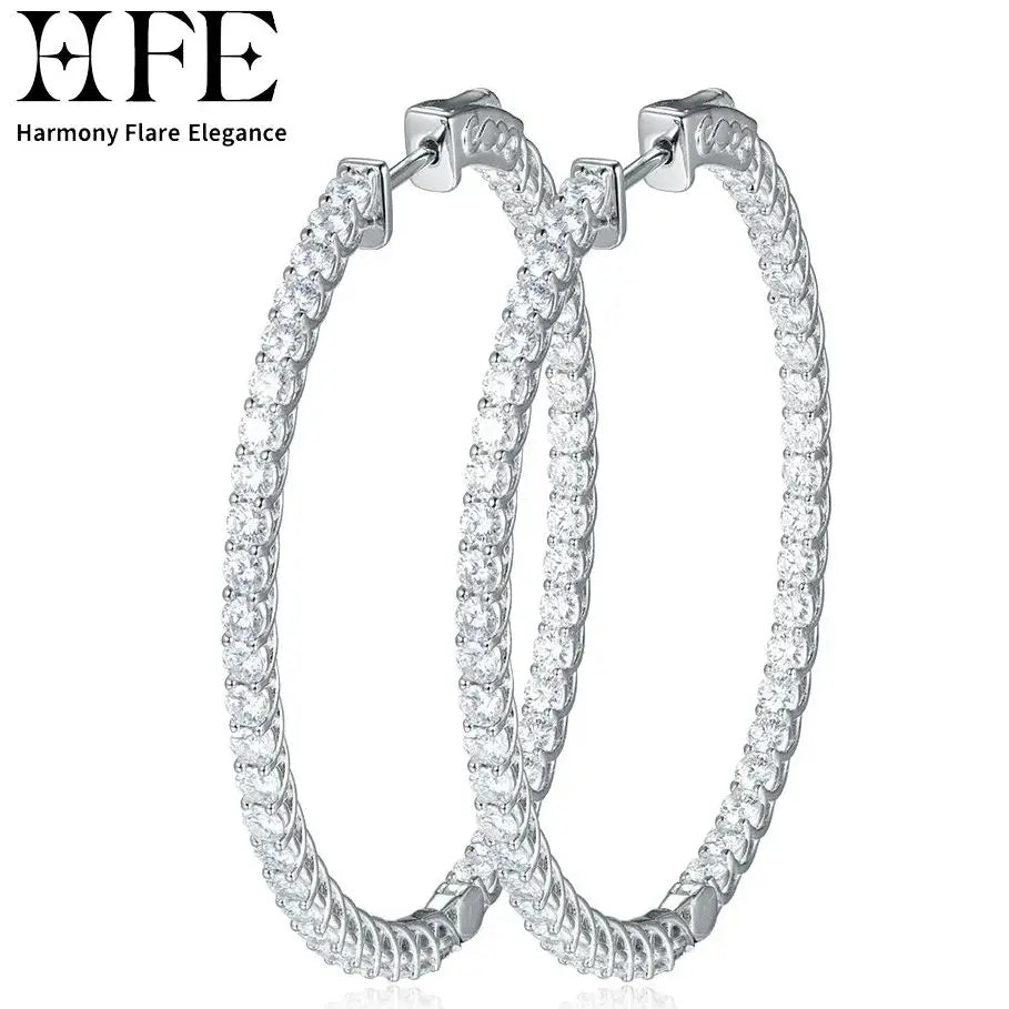 Moissanite hoop earrings in sterling silver, elegant jewelry for women by HSF Marketplace