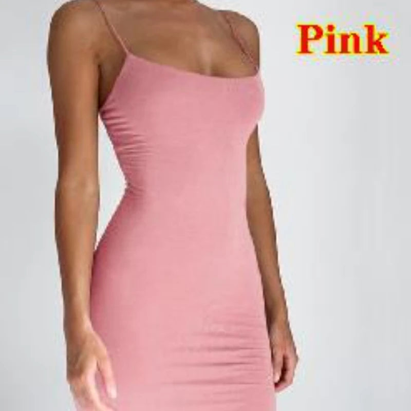 Black women's summer spaghetti strap mini dress by HSF Marketplace, bodycon sundress with a sleeveless camisole style for club or party wear.