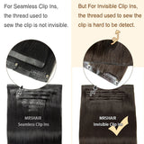 HSF Marketplace invisible PU clip-in human hair extensions, 7-piece set with PU tape weft in 12–24 inch lengths