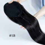 Brazilian virgin human hair clip-in straight drawstring ponytail in natural black