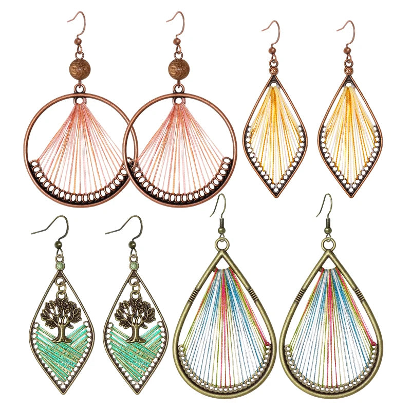 Colorful wire-wrapped boho dangle earrings for women by HSF Marketplace