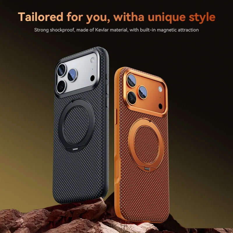 Kevlar case for iPhone 18 Pro Max with magnetic stand and protective design by HSF Marketplace