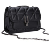 Fashionable women's quilted leather crossbody bag with buckle chain and diamond grid embroidery, compact and stylish handbag.