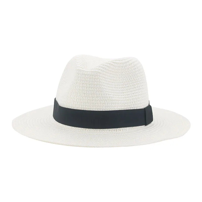 Black ribbon Panama straw hat for women, lightweight spring and summer sun protection fedora