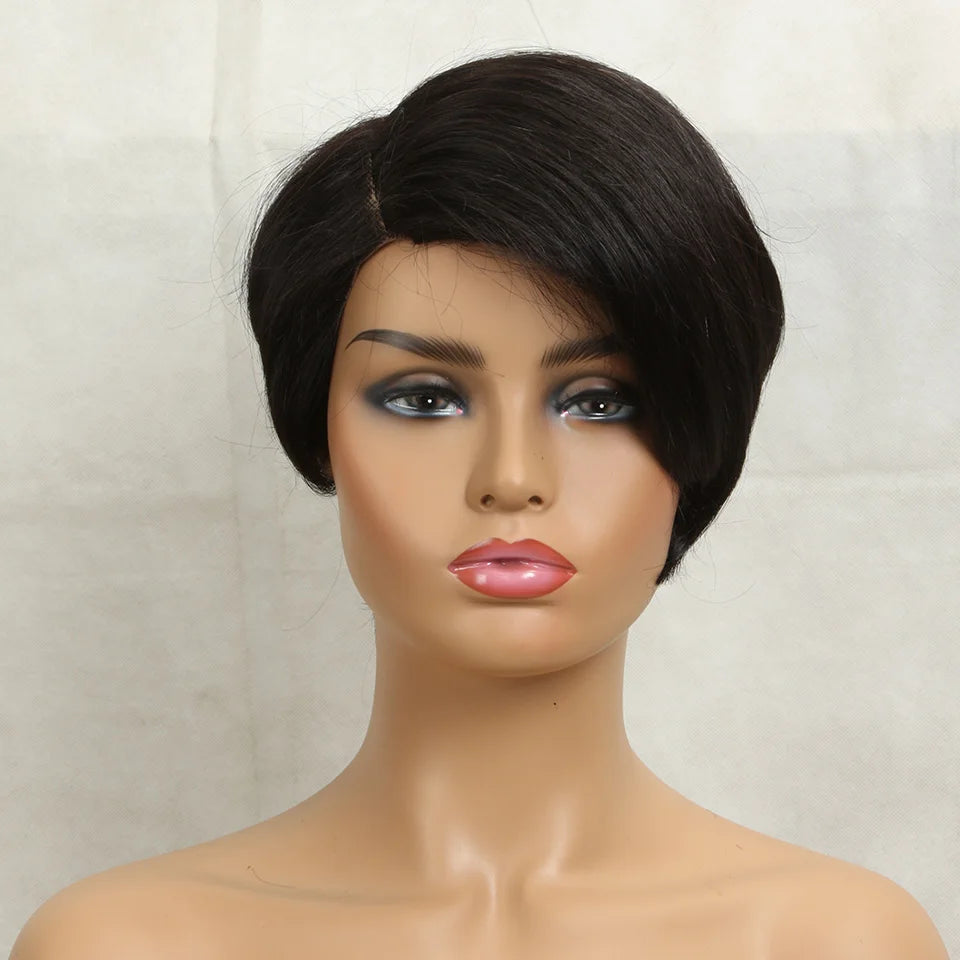 HSF Marketplace Put On And Go Short Pixie Cut Straight Bob Lace Human Hair Wig for women, Brazilian Remy, glueless daily wear