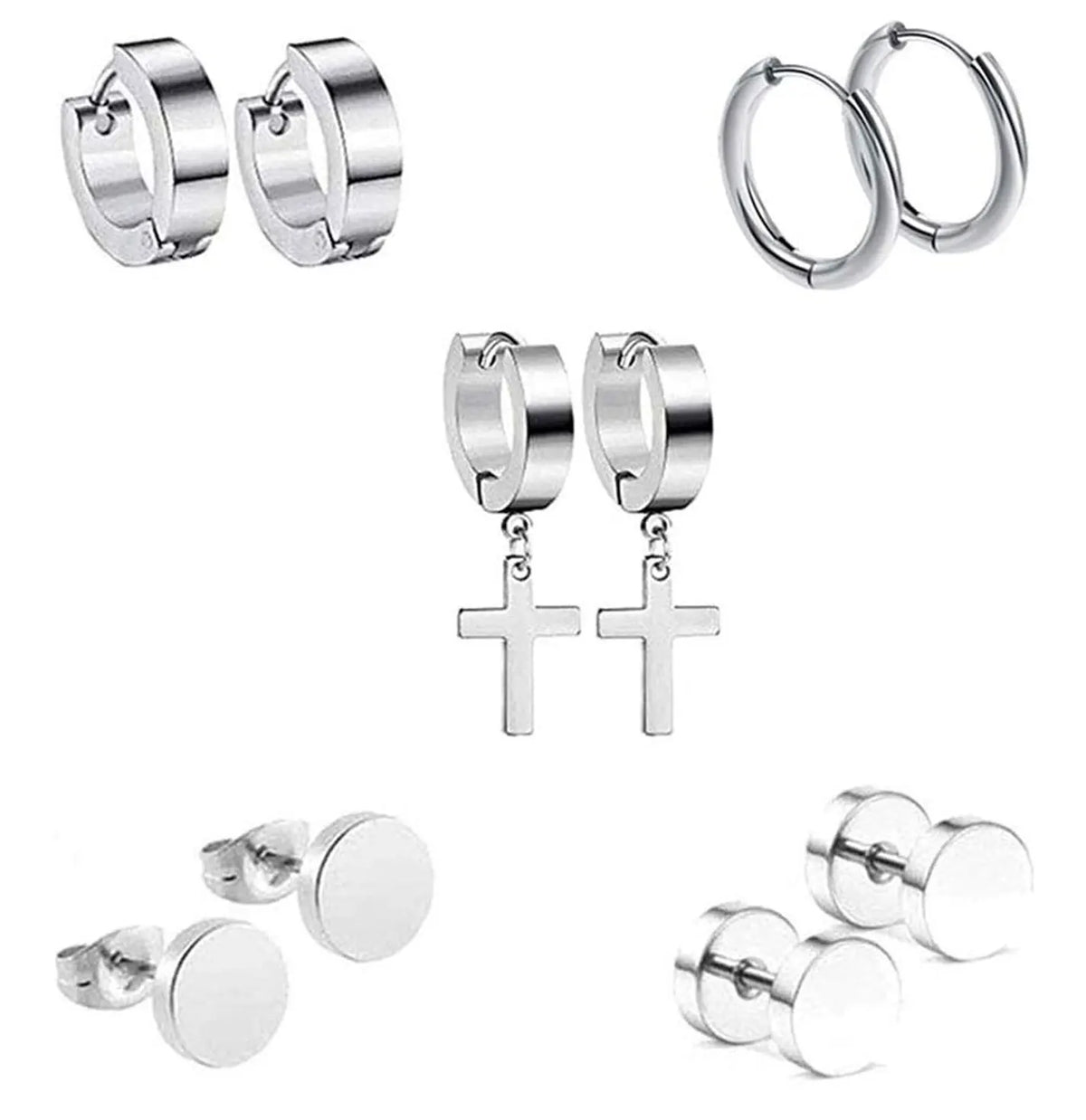 Black stainless steel stud earrings set for men and women by HSF Marketplace