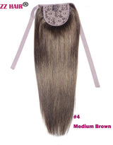 ZZHAIR Brazilian Remy human hair ribbon ponytail extensions, 16–20 inch natural straight, 60g horsetail clip-in