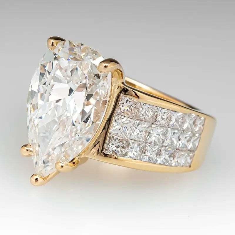 925 Sterling Silver Luxury Gold Color Water Drop CZ Wedding Rings for Women Brilliant White Cubic Zirconia Engagement Jewelry