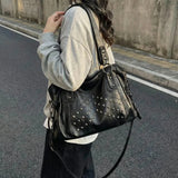 Large capacity rivet punk handbag for women, stylish versatile design by HSF Marketplace