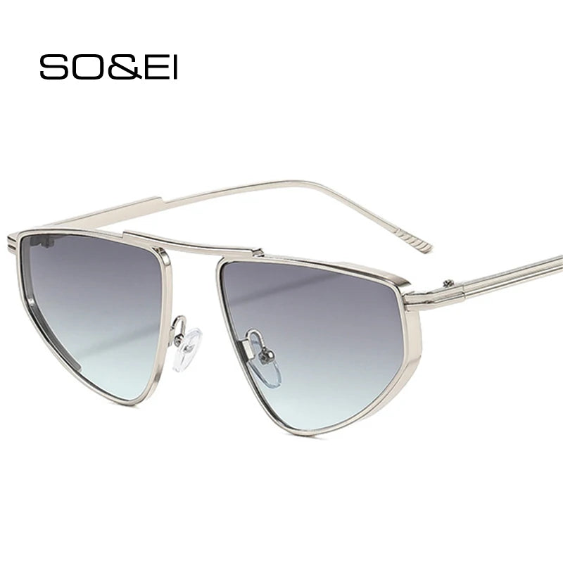 Polygon metal cat eye sunglasses for women with gradient shades and UV400 protection, stylish and fashionable eyewear from SO&EI.