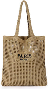 Crochet tote bag for women, stylish summer beach handbag in natural woven design by HSF Marketplace