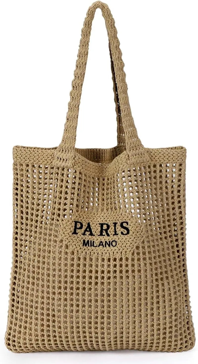 Crochet tote bag for women, stylish summer beach handbag in natural woven design by HSF Marketplace