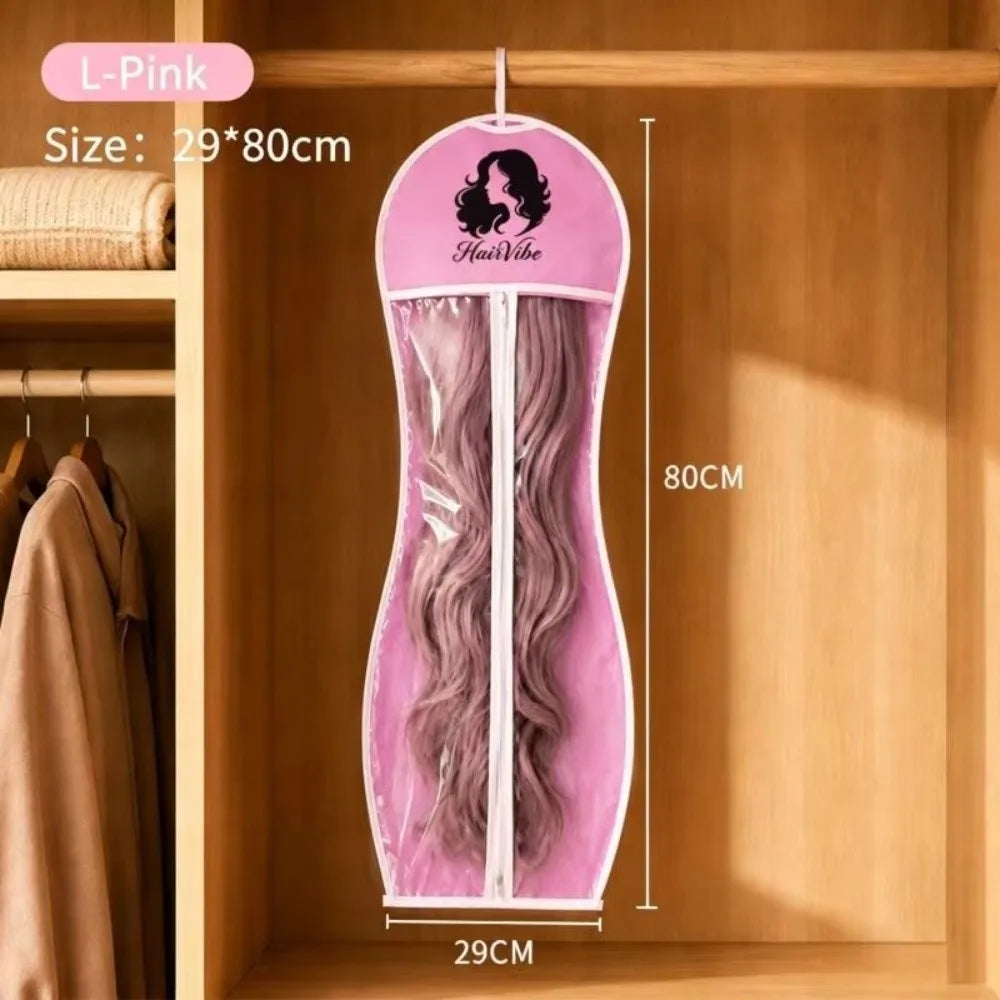 Transparent PEVA wig storage bag with zipper closure by HSF Marketplace