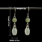 925 sterling silver jade drop earrings for women, elegant dangling jewelry with polished green jade stones
