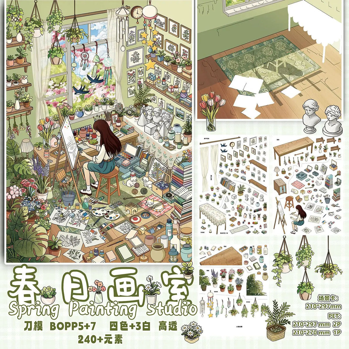 Kawaii 3D cartoon miniature scene sticker sheet for DIY projects by HSF Marketplace