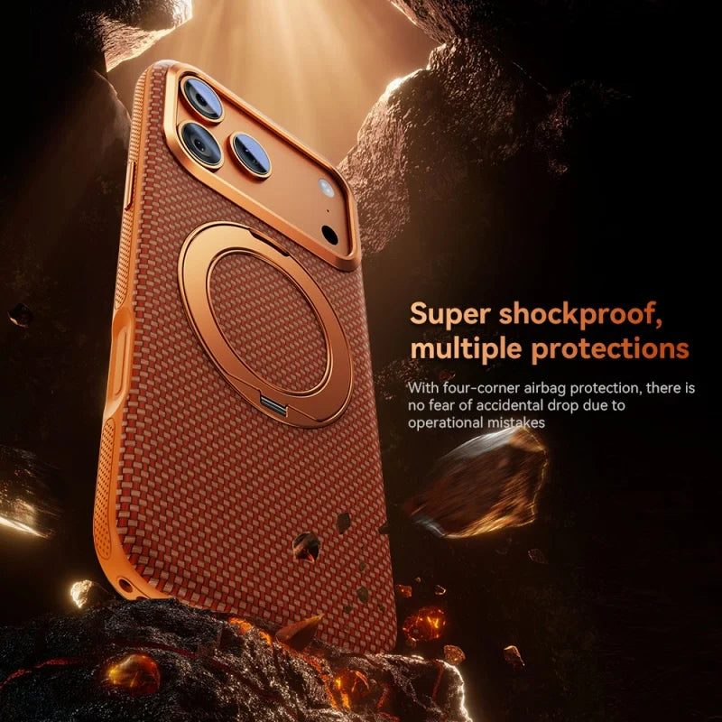 Kevlar case for iPhone 18 Pro Max with magnetic stand and protective design